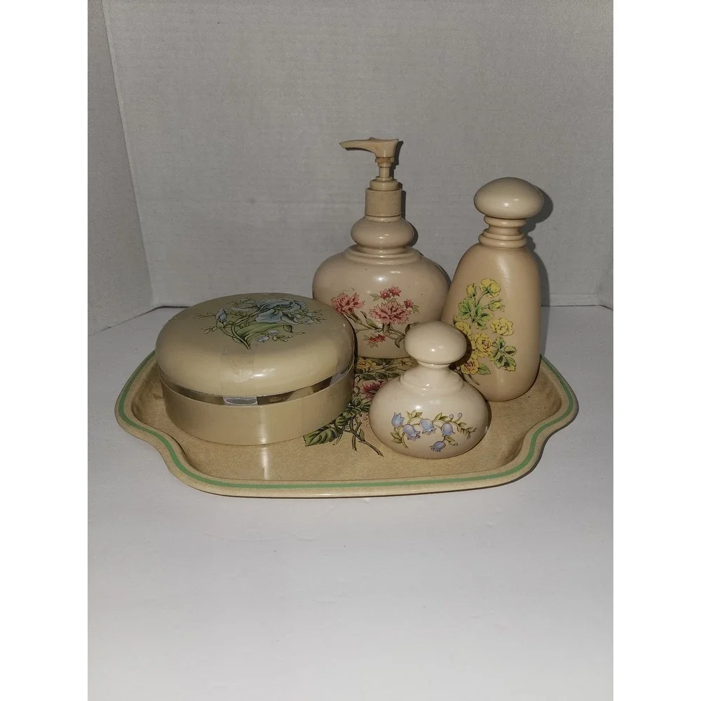 Avon Timeless Ariane The Full Vanity‎ Set Vintage Flowers Tray Bottles Powder
